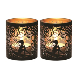 Votive Holder Metal Silhouette – Black and Gold Seated Fairy set of two