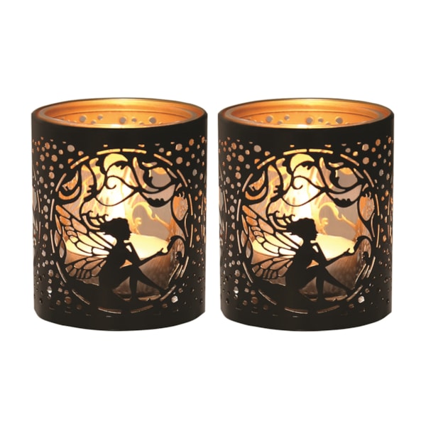 Votive Holder Metal Silhouette – Black and Gold Seated Fairy set of two