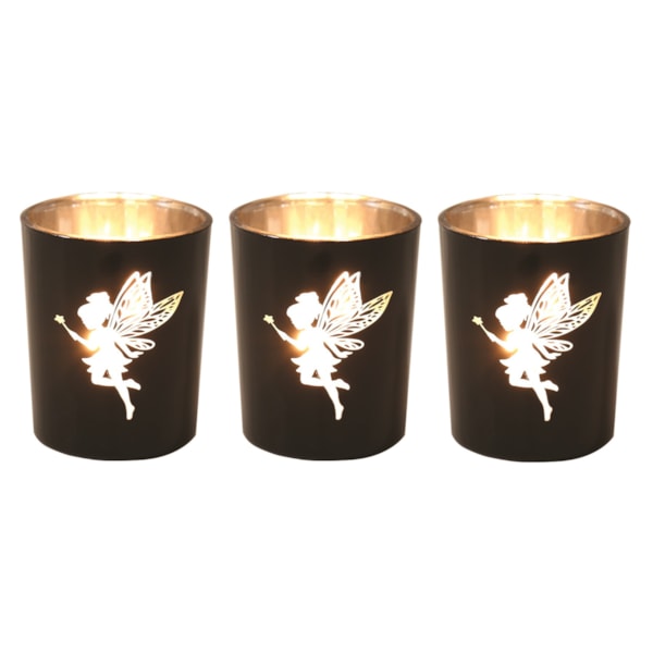 Black & Silver Fairy Tealight Votive Holders Set3