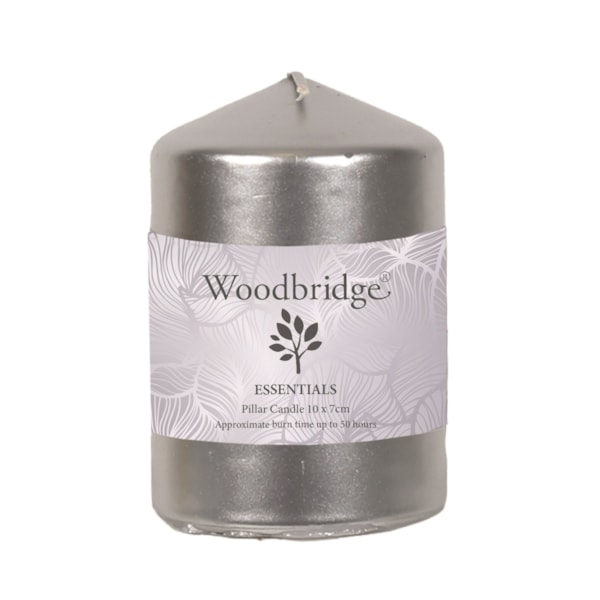 Silver Metallic Unscented Pillar Candle 10x7cm