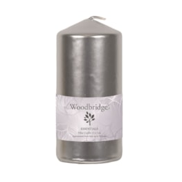 Silver Metallic Unscented Pillar Candle 15x7cm