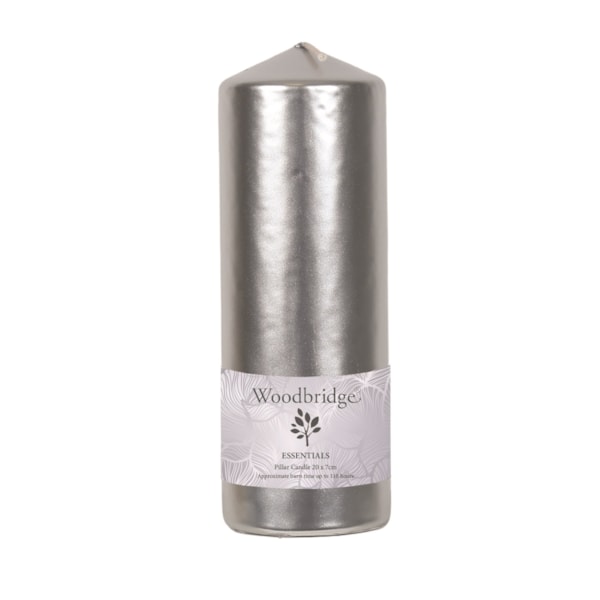 Silver Metallic Unscented Pillar Candle 20x7cm