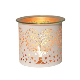 Tealight Wax Melter and Candle Holder -White & Gold Silhouette Melter Heart Tree