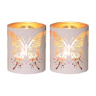 Votive Holder Metal Silhouette – White and Gold Butterfly set of two