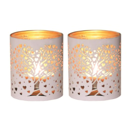 Votive Holder Metal Silhouette – White and Gold Heart Tree set of two