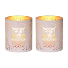 Votive Holder Metal Silhouette – White and Gold Owl set of two