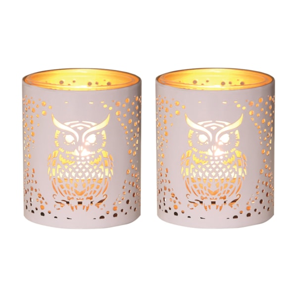 Votive Holder Metal Silhouette – White and Gold Owl set of two