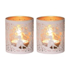 Votive Holder Metal Silhouette – White and Gold Seated Fairy set of two